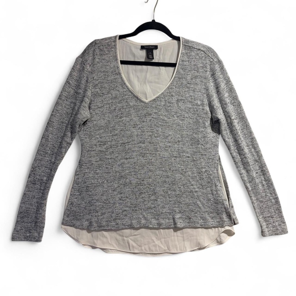 White House Black Market Gray Layered V-Neck Long Sleeve Top Womens Size M